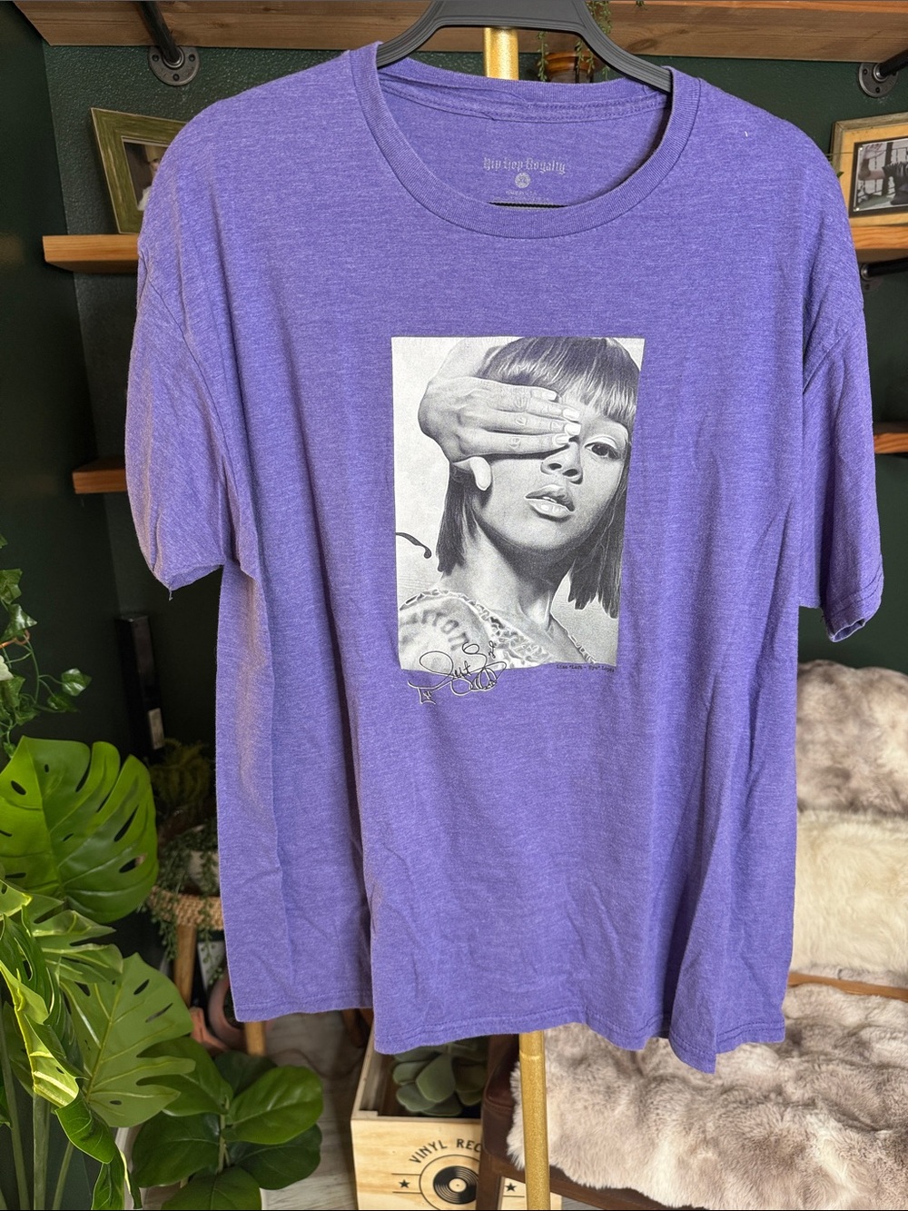 Purple Short Sleeve Graphic Tee with Portrait Print